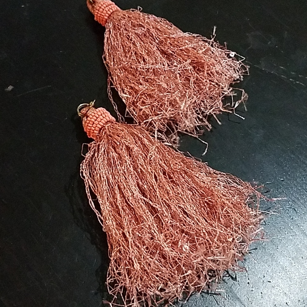 Fluffy Coral Tassel Earrings